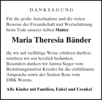 Traueranzeige von Maria Theresia Bänder von Trauerportal Echo Online