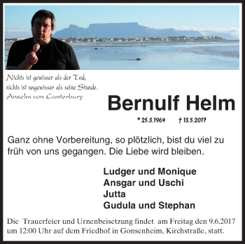 Traueranzeige von Bernulf Helm von Trauerportal Rhein Main Presse