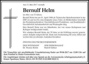Traueranzeige von Bernulf Helm von Trauerportal Rhein Main Presse