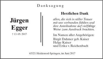 Traueranzeige von Jürgen Egger von Trauerportal Rhein Main Presse