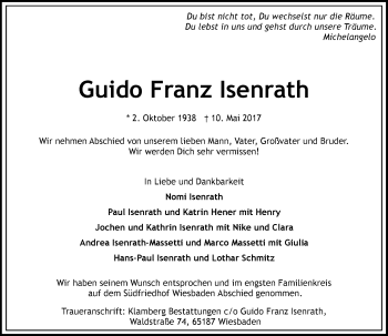 Traueranzeige von Guido Franz Isenrath von Trauerportal Rhein Main Presse