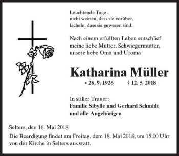 Traueranzeige von Katharina Müller von  Kreisanzeiger
