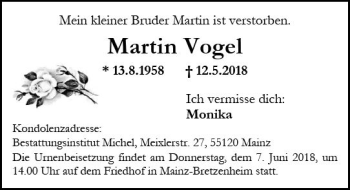 Traueranzeige von Martin Vogel von Trauerportal Rhein Main Presse