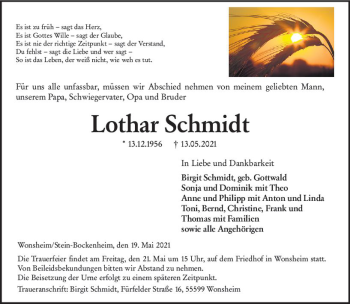 Traueranzeige von Lothar Schmidt von vrm-trauer