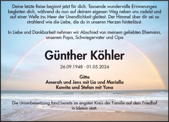 Traueranzeige von Günther Köhler von Idsteiner Land/Untertaunus