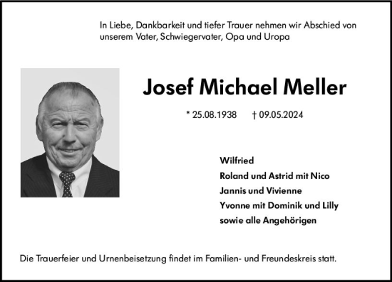 Traueranzeige von Josef Michael Meiler von Allgemeine Zeitung Mainz