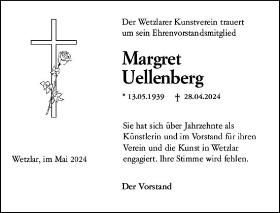Traueranzeige von Margret Uellenberg von Wetzlarer Neue Zeitung