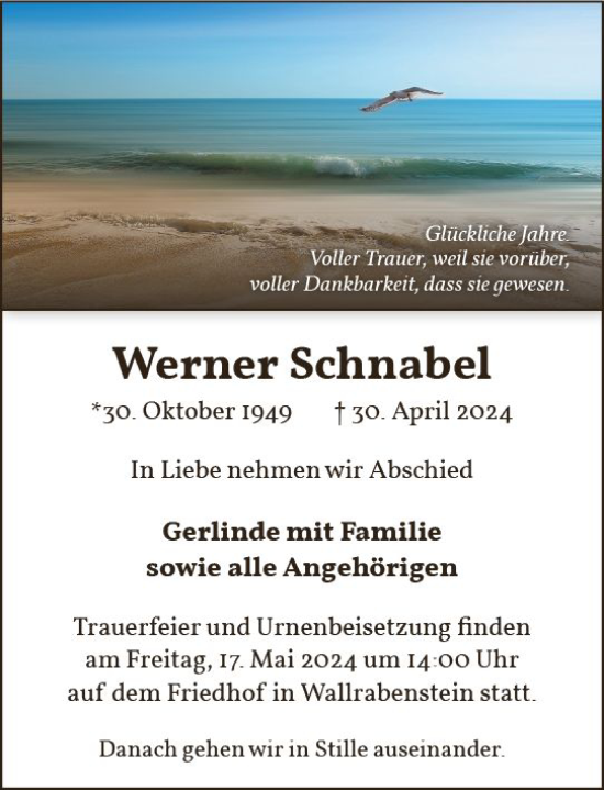 Traueranzeige von Werner Schnabel von Idsteiner Land/Untertaunus