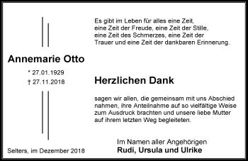 Traueranzeige von Annemarie Otto von 582 Camberger Anzeiger