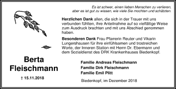 Traueranzeige von Berta Fleischmann von 205 HA - Hinterländer Anzeiger (130)