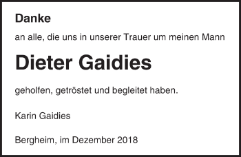 Traueranzeige von Dieter Gaidies von 561 Kreisanzeiger