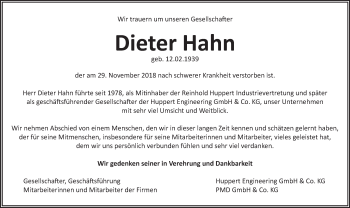 Traueranzeige von Dieter Hahn von 205 HA - Hinterländer Anzeiger (130)