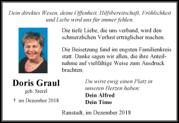 Traueranzeige von Doris Graul von 561 Kreisanzeiger