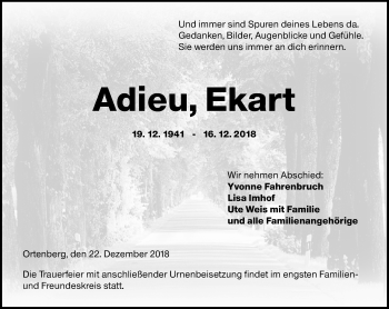 Traueranzeige von Ekart  von 561 Kreisanzeiger