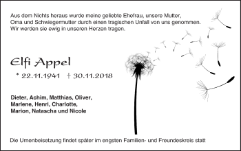 Traueranzeige von Elfi Appel von 561 Kreisanzeiger