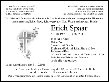 Traueranzeige von Erich Spaar von 560 Gießener Anzeiger