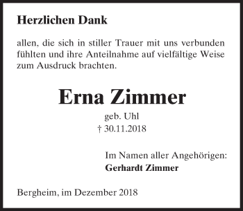 Traueranzeige von Erna Zimmer von 561 Kreisanzeiger
