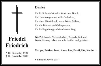 Traueranzeige von Friedel Friedrich von 206 WT - Weilburger Tageblatt (140)
