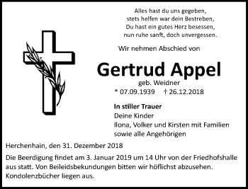 Traueranzeige von Gertrud Appel von VRM Trauer
