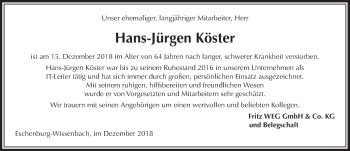 Traueranzeige von Hans-Jürgen Köster von 202 Dill Block (120)
