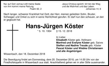 Traueranzeige von Hans-Jürgen Köster von 202 Dill Block (120)