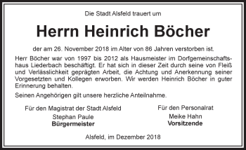 Traueranzeige von Heinrich Böcher von VRM Trauer