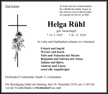 Traueranzeige von Helga Rühl von VRM Trauer