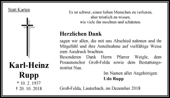 Traueranzeige von Karl-Heinz Rupp von VRM Trauer