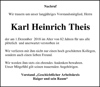 Traueranzeige von Karl Heinrich Theis von 202 Dill Block (120)