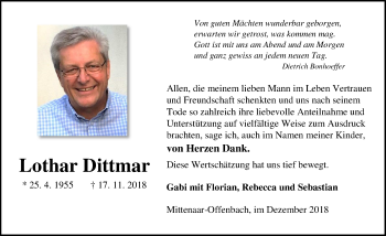 Traueranzeige von Lothar Dittmar von 202 Dill Block (120)