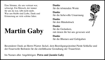Traueranzeige von Martin Gaby von 202 Dill Block (120)