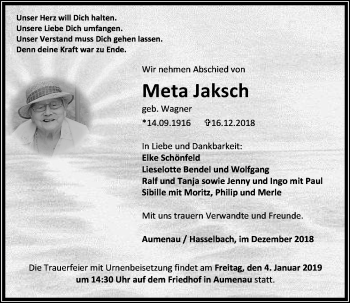 Traueranzeige von Meta Jaksch von 206 WT - Weilburger Tageblatt (140)
