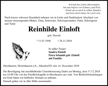 Traueranzeige von Reinhilde Einloft von 205 HA - Hinterländer Anzeiger (130)