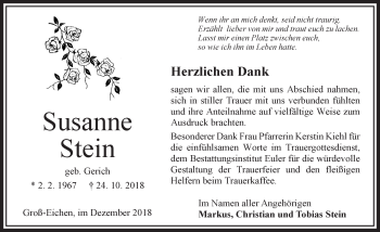 Traueranzeige von Susanne Stein von VRM Trauer
