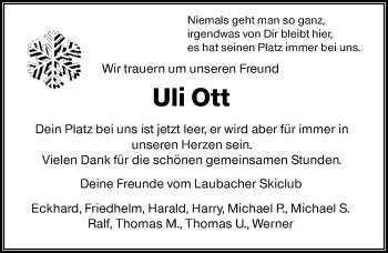Traueranzeige von Uli Ott von 564 Usinger Anzeiger