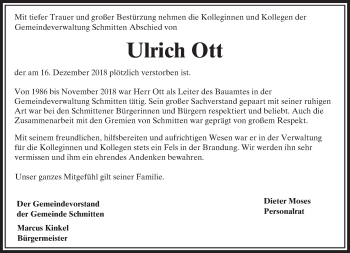 Traueranzeige von Ulrich Ott von 564 Usinger Anzeiger