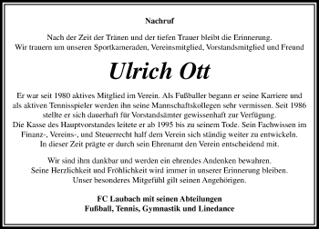 Traueranzeige von Ulrich Ott von 564 Usinger Anzeiger