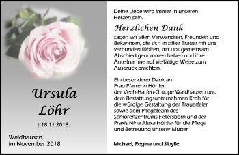 Traueranzeige von Ursula Löhr von 206 WT - Weilburger Tageblatt (140)