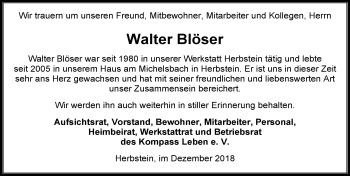 Traueranzeige von Walter Blöser von VRM Trauer