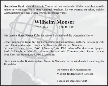 Traueranzeige von Wilhelm Moeser von 560 Gießener Anzeiger