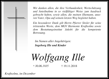 Traueranzeige von Wolfgang Ille von 201 WNZ - Wetzlarer Neue Zeitung (110)