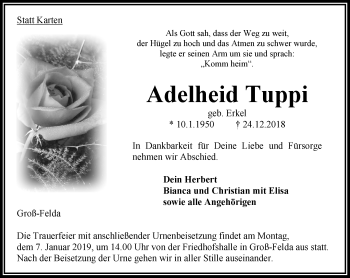 Traueranzeige von Adelheid Tuppi von VRM Trauer