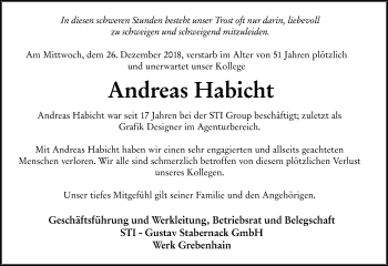 Traueranzeige von Andreas Habicht von 561 Kreisanzeiger