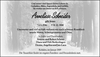 Traueranzeige von Anneliese Schneider von 561 Kreisanzeiger