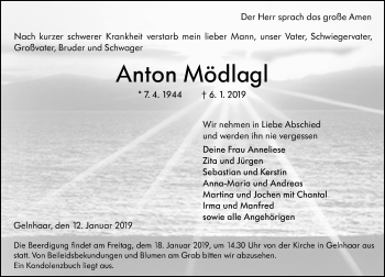 Traueranzeige von Anton Mödlagl von 561 Kreisanzeiger