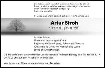Traueranzeige von Artur Stroh von 560 Gießener Anzeiger