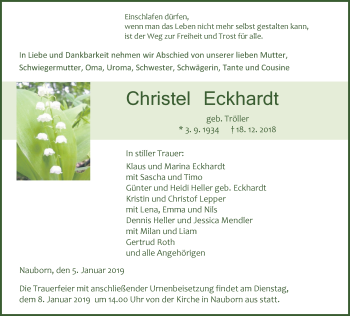 Traueranzeige von Christel Eckhardt von 201 WNZ - Wetzlarer Neue Zeitung (110)