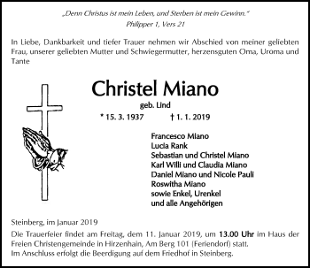 Traueranzeige von Christel Miano von 561 Kreisanzeiger