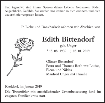 Traueranzeige von Edith Bittendorf von 560 Gießener Anzeiger