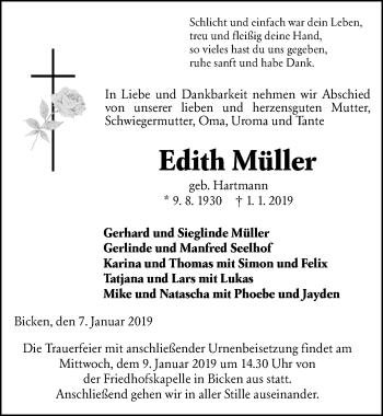 Traueranzeige von Edith Müller von 202 Dill Block (120)